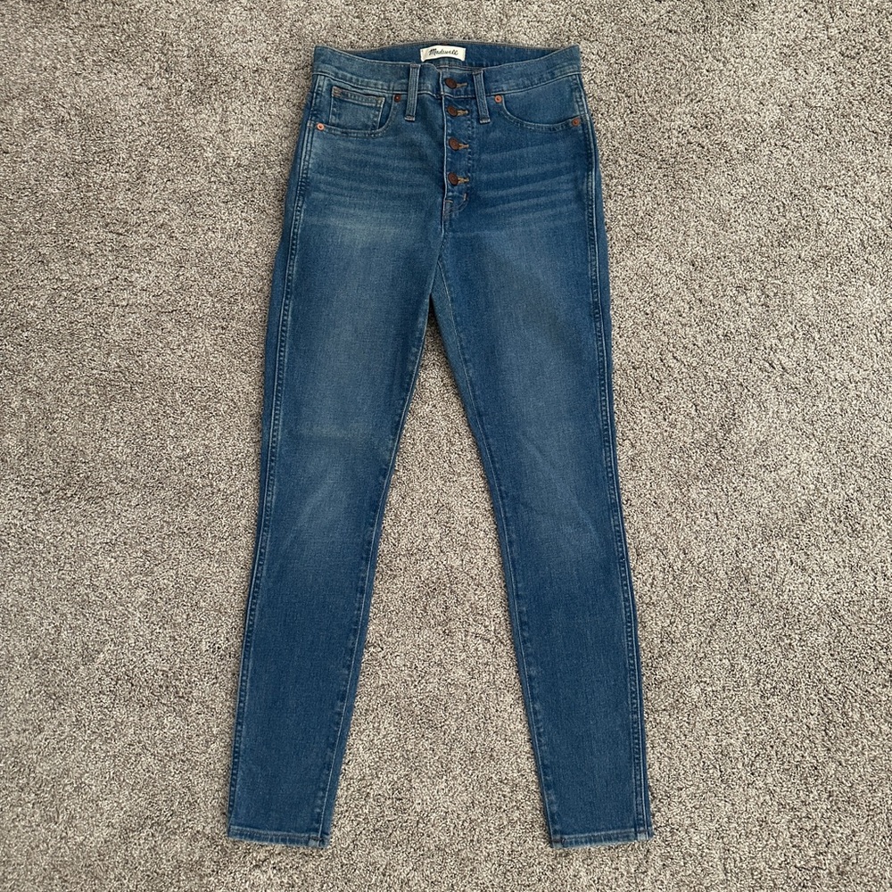 Madewell 10" High-Rise Skinny jeans with exposed button fly, size 27